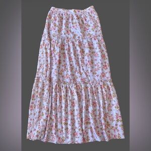 Seven Wonders NWT lavendr multi floral md wght lined ruffl tier maxi skrt SZ L